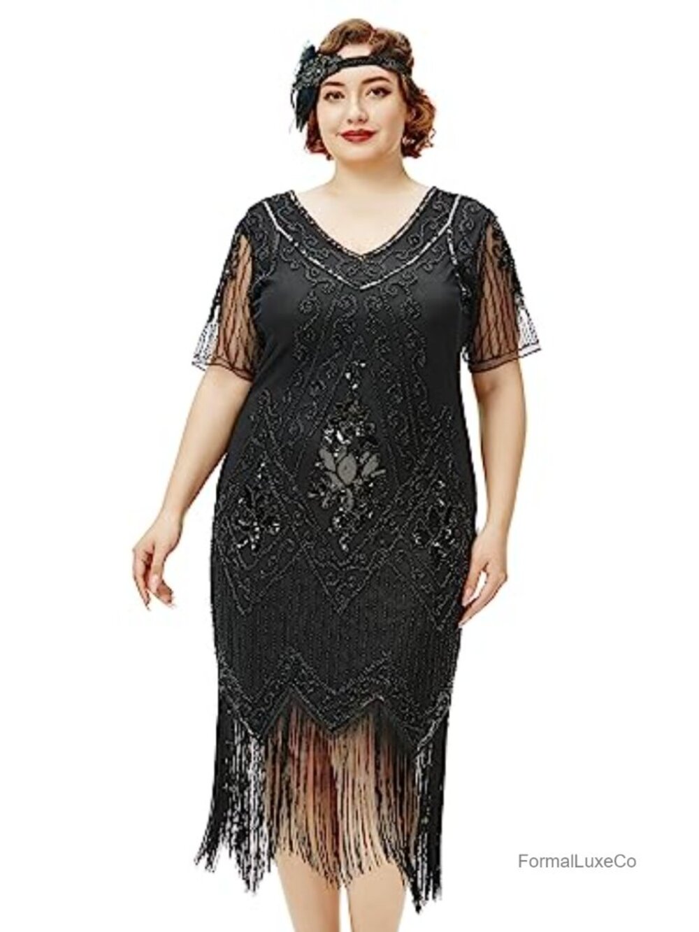 Plus Size Flapper Dress 1920s Great Gatsby Sequin Beaded Cocktail